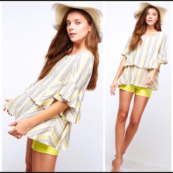 Tops - Yellow Striped Ruffle Top